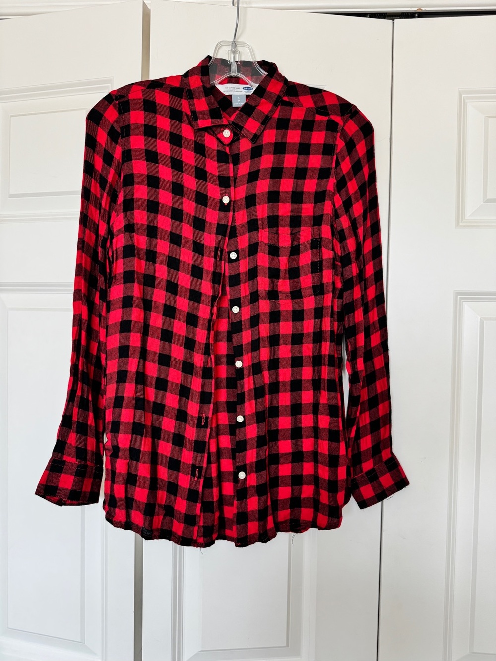 Old Navy Women's Red/Black Plaid Cotton Flannel Button-Up Shirt Long Sleeve S